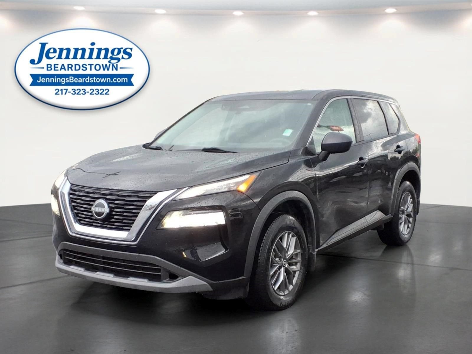 2023 Nissan Rogue S in Super Black — front three-quarter view